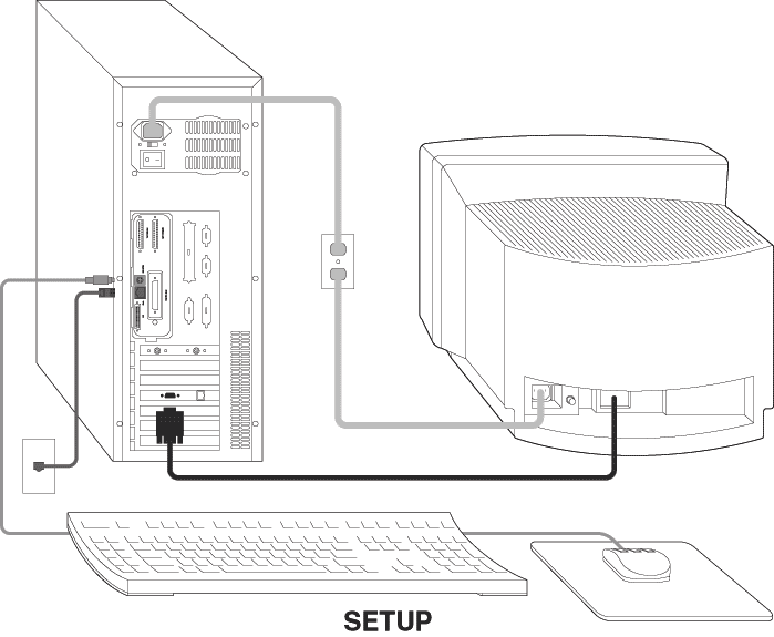 Technical illustration of computer setup.