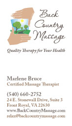 Back Country Massage business card front.