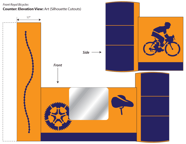 Counter design elevation view with art.