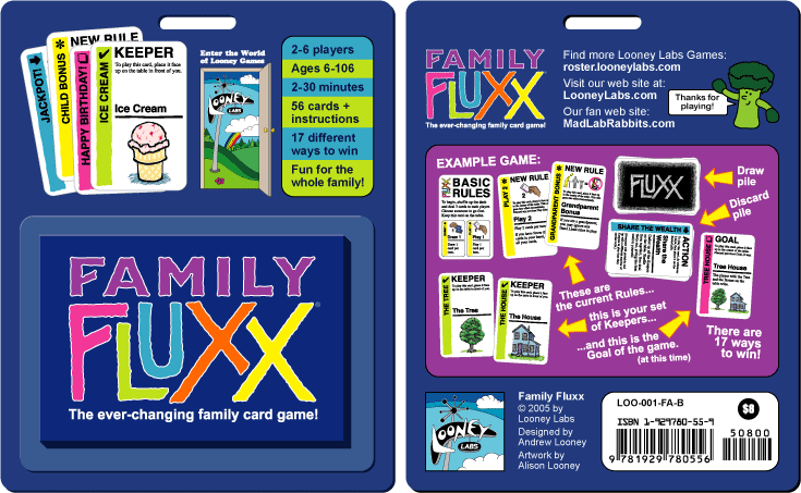Packaging for the card game Family Fluxx.