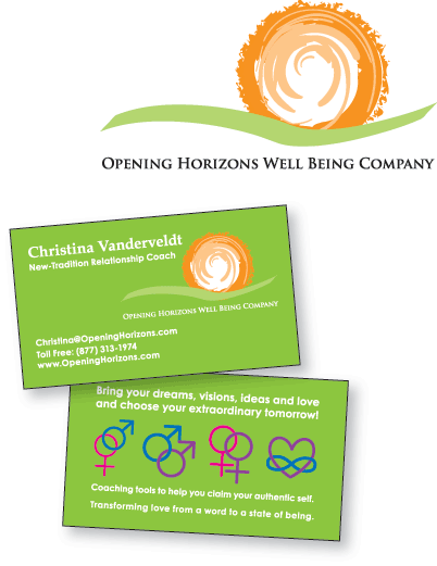 Opening Horizons logo and business card.