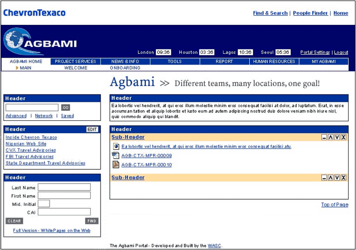 Chevron Texaco Agbami portal.