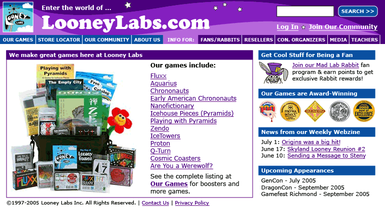 Looney Labs home page.