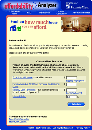 Fannie Mae affordability analyzer.